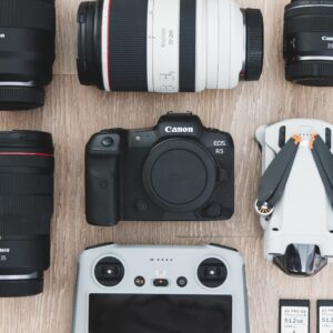 Flatlay of photography equipment