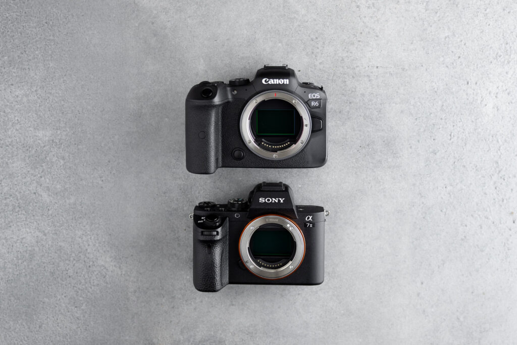 Sony A7 and Canon R6 camera flatlay