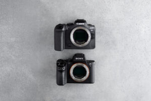 Sony A7 and Canon R6 camera flatlay