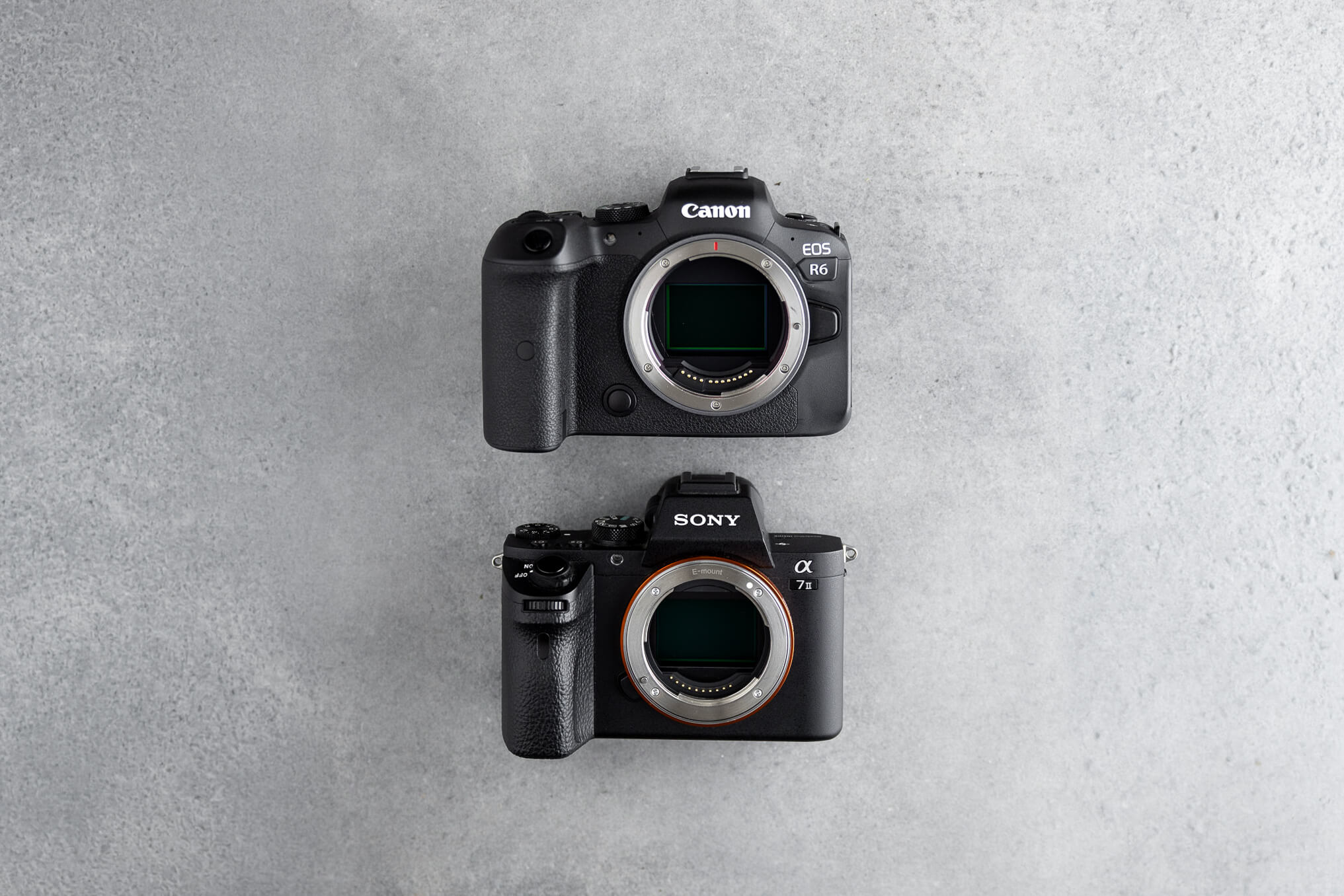 Sony A7 and Canon R6 camera flatlay